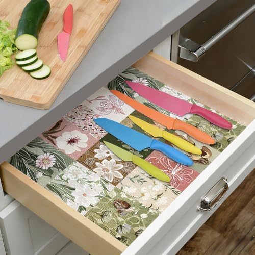 Quttisay Drawer and Shelf Liner for Kitchen Cabinets Non-Adhesive Cabinet Liner for Shelves Kitchen Drawer Liners Waterproof Shelf Liners for Cabinets,Refrigerator,Cupboard, Floral,12In x 10FT - Image 5