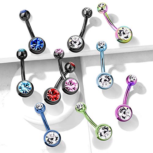 FIFTH CUE 14G Black Titanium IP 316L Double CZ Barbell Belly Ring (AQUA) - Image 3