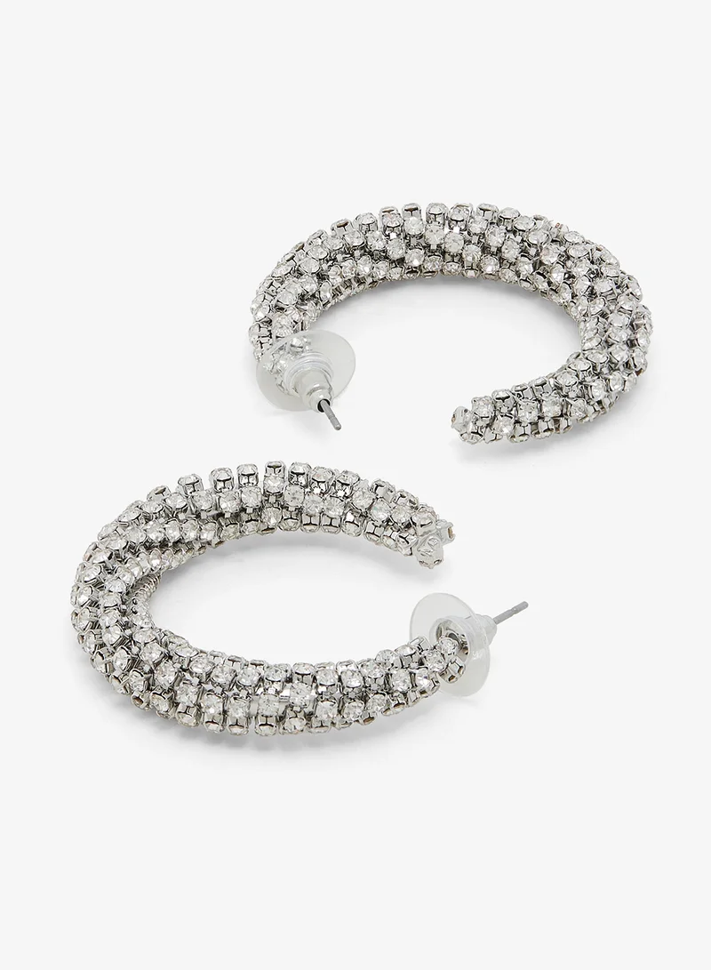 ELLA Silver Rhinestone Embellished Classic Hoop Earrings