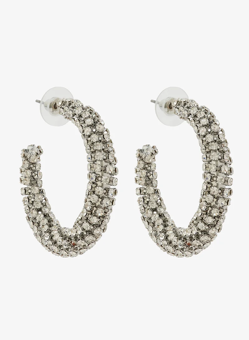 ELLA Silver Rhinestone Embellished Classic Hoop Earrings