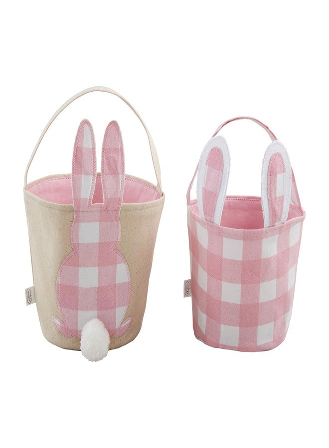 Mud Pie Check Bunny Basket, Girl, 7 1/2" x 8 1/2" - Image 1