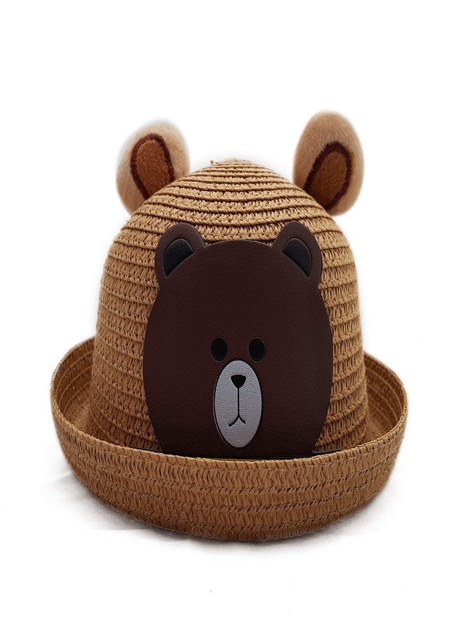 VRITRAZ Unisex Kids Bear Hat, Summer Fashion Straw Bucket Cap, Suitable For 3-12 Year (Brown) - Image 1