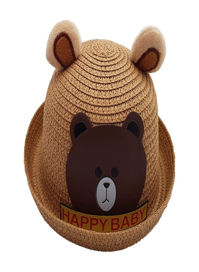 VRITRAZ Unisex Kids Bear Hat, Summer Fashion Straw Bucket Cap, Suitable For 3-12 Year (Brown) - Image 2