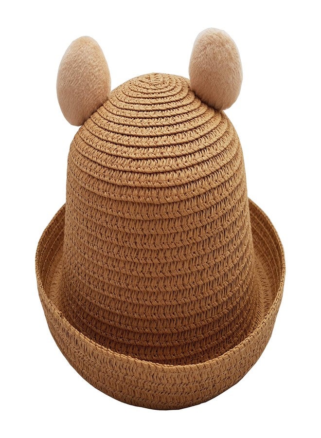 VRITRAZ Unisex Kids Bear Hat, Summer Fashion Straw Bucket Cap, Suitable For 3-12 Year (Brown) - Image 4