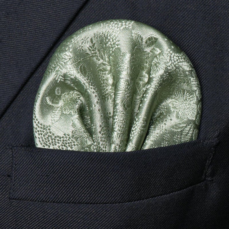 JEMYGINS Silk Sage Green Floral Tie Necktie and Pocket Square, Hankerchief and Tie Bar Clip Sets for Men(52) - Image 3