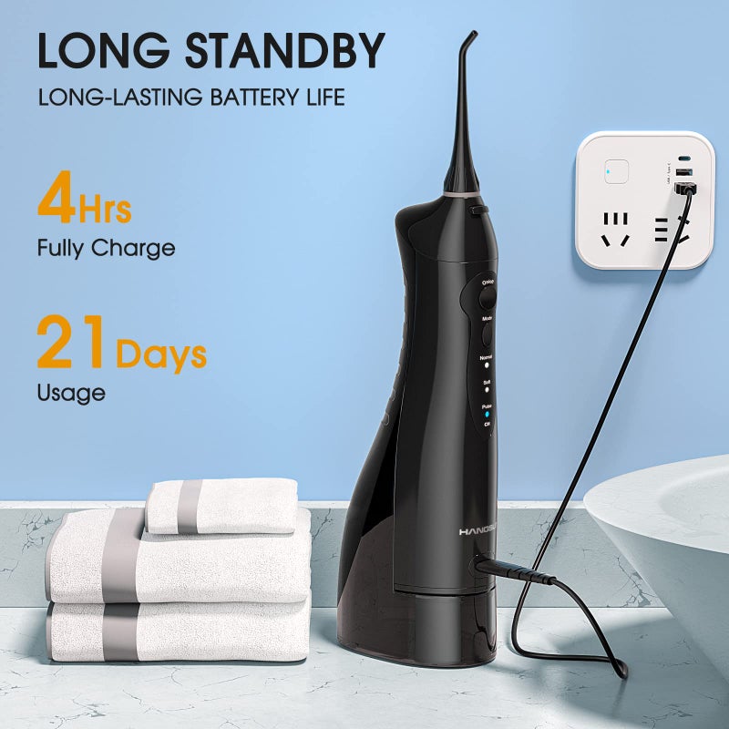 Hangsun Water Flossers for Teeth Cordless Rechargeable Dental Oral Irrigator Water Jet for Teeth Braces Care with 8 Jet Tips for Travel and Home Use (Black) - Image 4