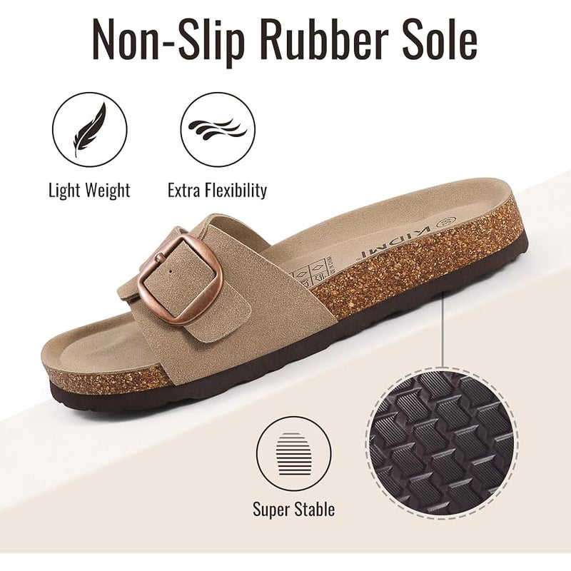 KIDMI Genuine Suede Cork Footbed Sandals for Women Comfortable Summer Slides with Buckle - Image 5