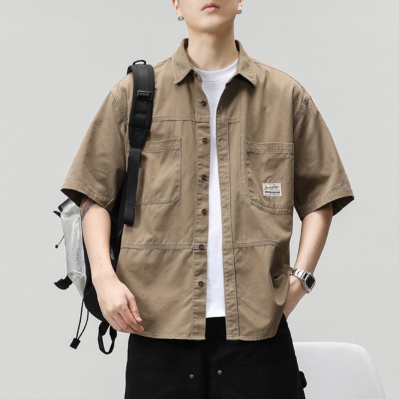 Taobao Explosions 2023 Japanese Retro Work Short Sleeve Shirt Men'S Fashion Wide Casual American Summer Half Sleeve Shirt - Image 5