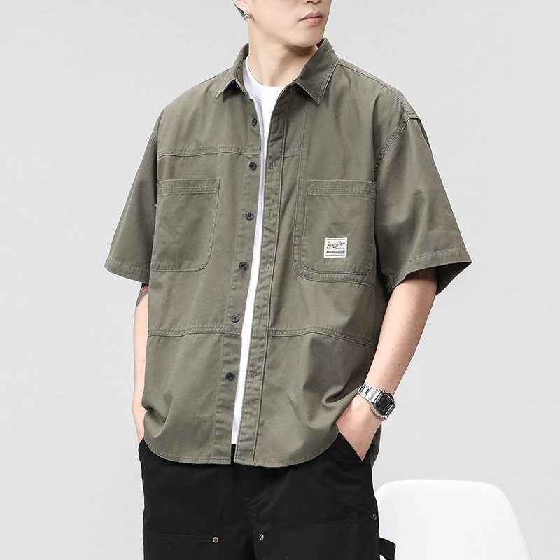 Taobao Explosions 2023 Japanese Retro Work Short Sleeve Shirt Men'S Fashion Wide Casual American Summer Half Sleeve Shirt - Image 2