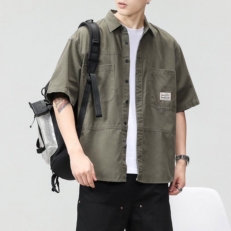 Taobao Explosions 2023 Japanese Retro Work Short Sleeve Shirt Men'S Fashion Wide Casual American Summer Half Sleeve Shirt - Image 3