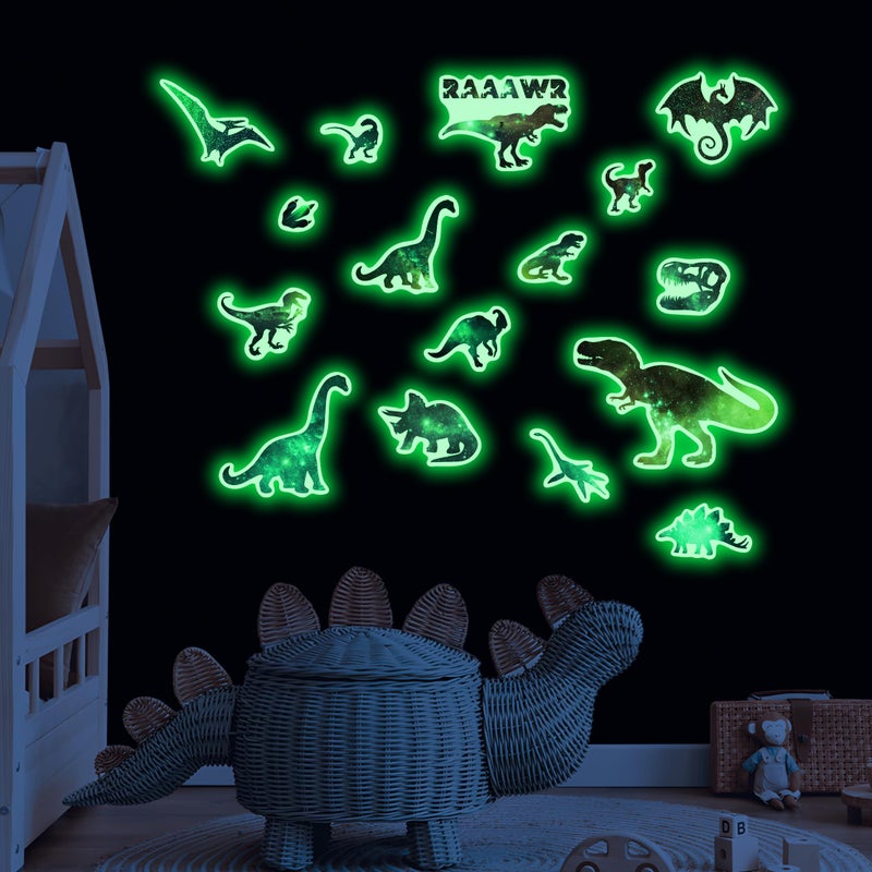Robmoda Glow in The Dark Dinosaurs Wall Decals Glitter Dino Stickers for Boys Room Luminous Stars Ceiling Decor for Bedroom Playroom Nursery - Image 3