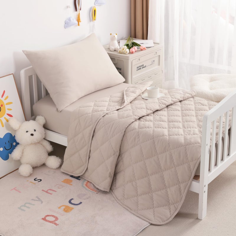 NTBAY Toddler Bedding Set - 4 Piece Soft and Breathable Crib Bedding Set for Boys and Girls, Includes Quilted Comforter, Fitted Sheet, Flat Top Sheet and Envelope Pillowcase, Taupe - Image 4
