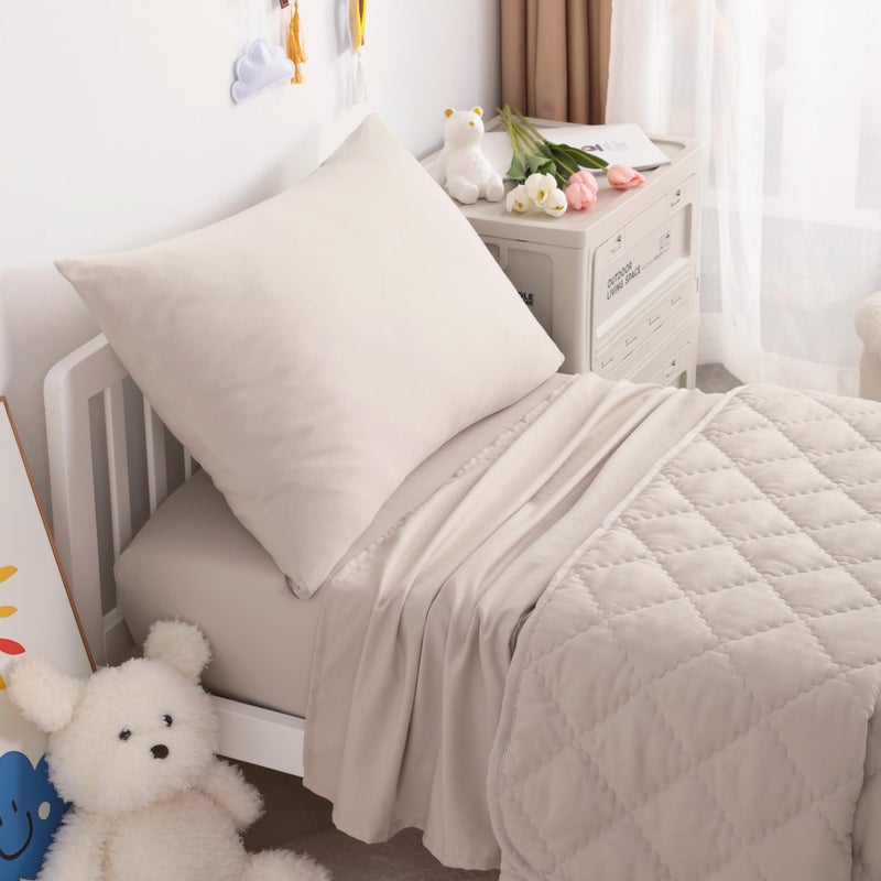 NTBAY Toddler Bedding Set - 4 Piece Soft and Breathable Crib Bedding Set for Boys and Girls, Includes Quilted Comforter, Fitted Sheet, Flat Top Sheet and Envelope Pillowcase, Taupe - Image 5