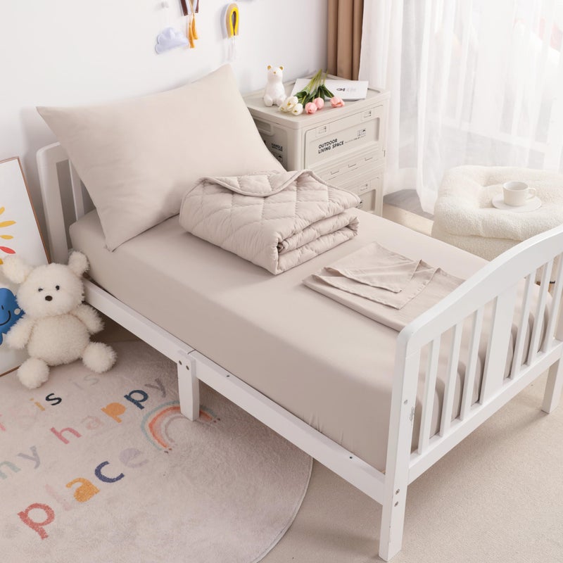 NTBAY Toddler Bedding Set - 4 Piece Soft and Breathable Crib Bedding Set for Boys and Girls, Includes Quilted Comforter, Fitted Sheet, Flat Top Sheet and Envelope Pillowcase, Taupe - Image 1