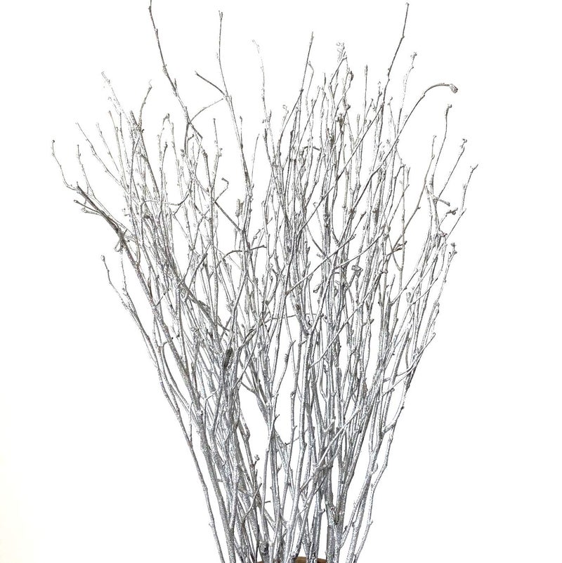 DongArts Decorative Birch Branches 23 inch Brich Stems for Wedding DecorDried Twigs for Christmas Decor Metallic Silver