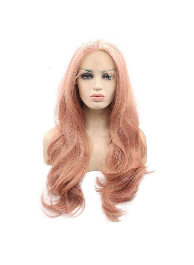 Xiweiya Mixed Pastel Pink Lace Front Wigs Long Wavy Peach Pink Mermaid Synthetic Lace Front Wig Golden Pink 13 * 3 Lace Wigs Heat Resistant Fiber Wig 150% Density Hair For Women 24Inch  - Image 1