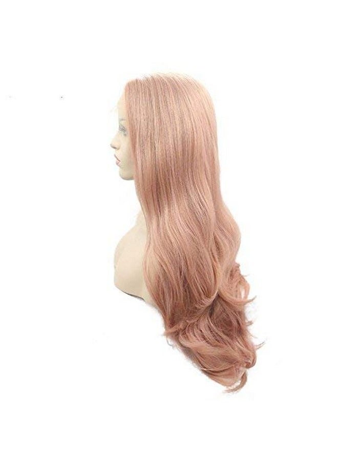 Xiweiya Mixed Pastel Pink Lace Front Wigs Long Wavy Peach Pink Mermaid Synthetic Lace Front Wig Golden Pink 13 * 3 Lace Wigs Heat Resistant Fiber Wig 150% Density Hair For Women 24Inch  - Image 2