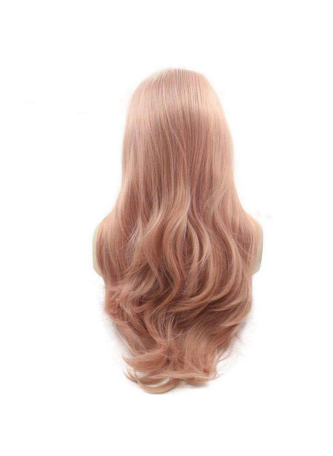 Xiweiya Mixed Pastel Pink Lace Front Wigs Long Wavy Peach Pink Mermaid Synthetic Lace Front Wig Golden Pink 13 * 3 Lace Wigs Heat Resistant Fiber Wig 150% Density Hair For Women 24Inch  - Image 3