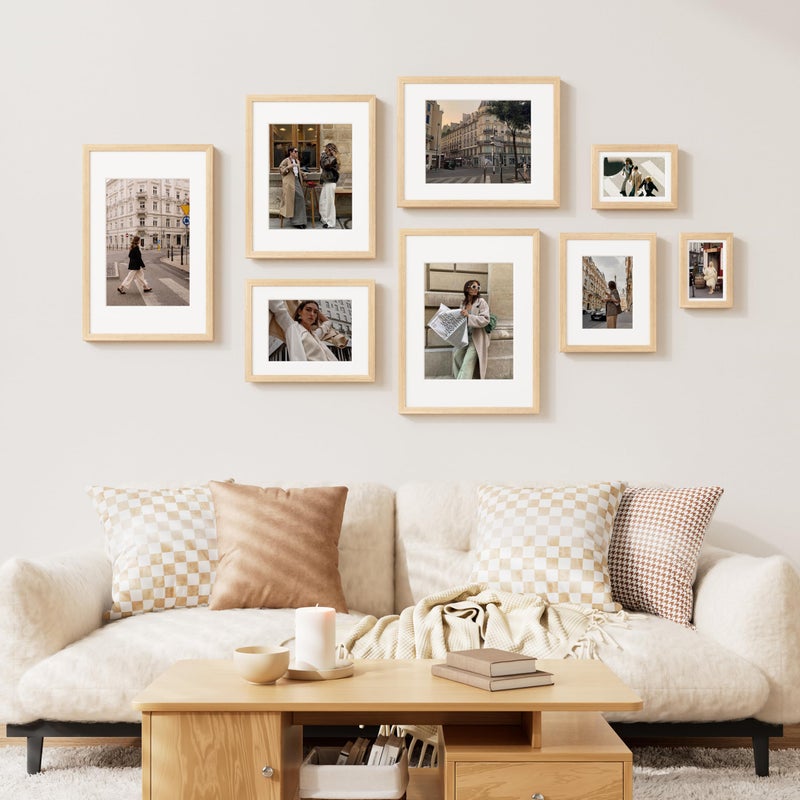 Vittanly 8x10 Picture Frame Set of 2, Solid Wood Frame for Wall or Tabletop, Display Photo 5x7 with Mat or 8x10 without Mat, Natural - Image 3