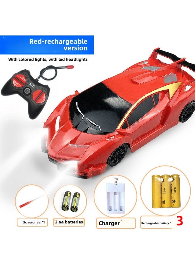 Remote Control Car Children's Toy Car Rechargeable Boy's Remote Control Car Drift Racing Car Kids Electric Car Toy-Color:4-way Red Remote Control Car-with Lanterns + Led Headlight-Scale:Rechargeable Version (1 Set Of Rechargeable Batteries + 1 Charger)