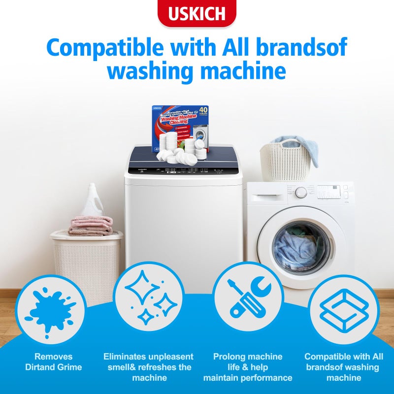 USKICH Washing Machine Cleaner Descaler 40 Pack-Deep Cleaning Tablets For HE Front Loader & Top Load Washer,Washer Machine Cleaning Tablets Clean Inside Drum and Laundry Tub Seal,Septic Safe - Image 5