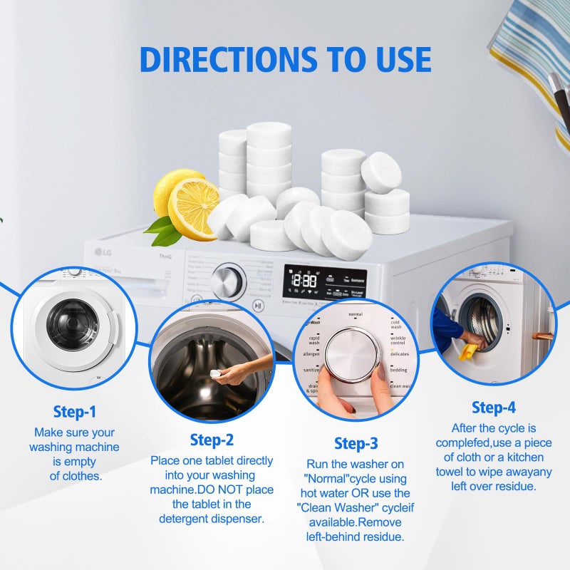 USKICH Washing Machine Cleaner Descaler 40 Pack-Deep Cleaning Tablets For HE Front Loader & Top Load Washer,Washer Machine Cleaning Tablets Clean Inside Drum and Laundry Tub Seal,Septic Safe - Image 3