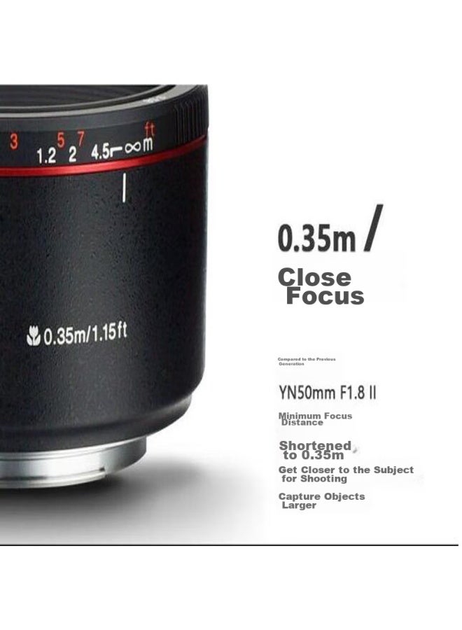 YONGNUO يونغنو Yn50mm F1.8ii، الجيل الثاني من عدسة بورتريه ذات فتحة كبيرة لكاميرات كانون DSLR، فتحة بطاقة قياسية، غلاف أسود - Image 4