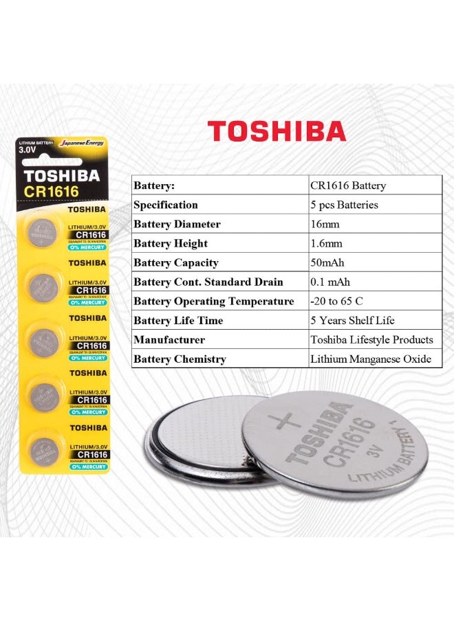 Toshiba - عبوة من 5 - بطارية عملة ليثيوم 3V CR1616 - Image 1