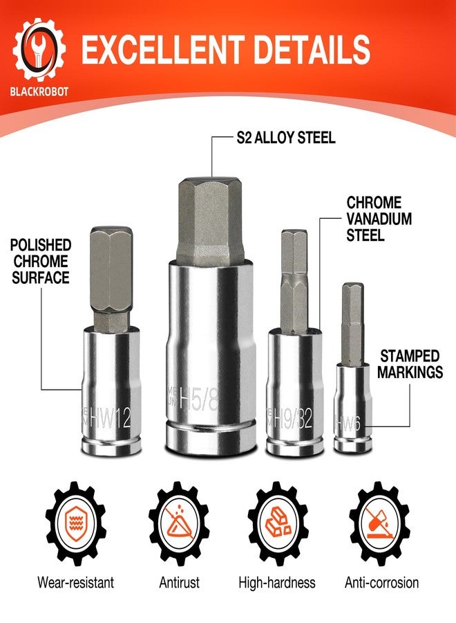 BLACKROBOT 34-Pieces Hex Bit Socket Set, BLACKROBOT 1/4" 3/8" 1/2" Drive SAE & Metric Size Allen Socket Set with Socket Adapters and Portable Storage Case, S2 Alloy Steel - Image 4