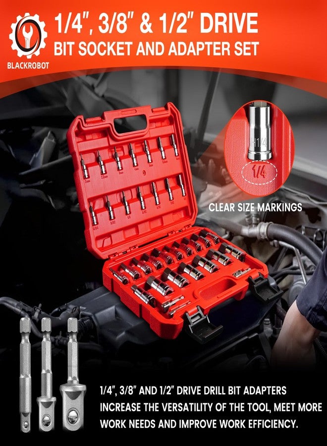 BLACKROBOT 34-Pieces Hex Bit Socket Set, BLACKROBOT 1/4" 3/8" 1/2" Drive SAE & Metric Size Allen Socket Set with Socket Adapters and Portable Storage Case, S2 Alloy Steel - Image 5