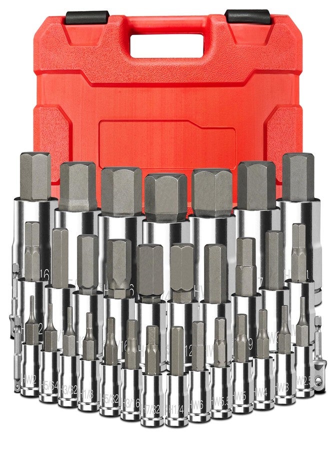 BLACKROBOT 34-Pieces Hex Bit Socket Set, BLACKROBOT 1/4" 3/8" 1/2" Drive SAE & Metric Size Allen Socket Set with Socket Adapters and Portable Storage Case, S2 Alloy Steel - Image 1