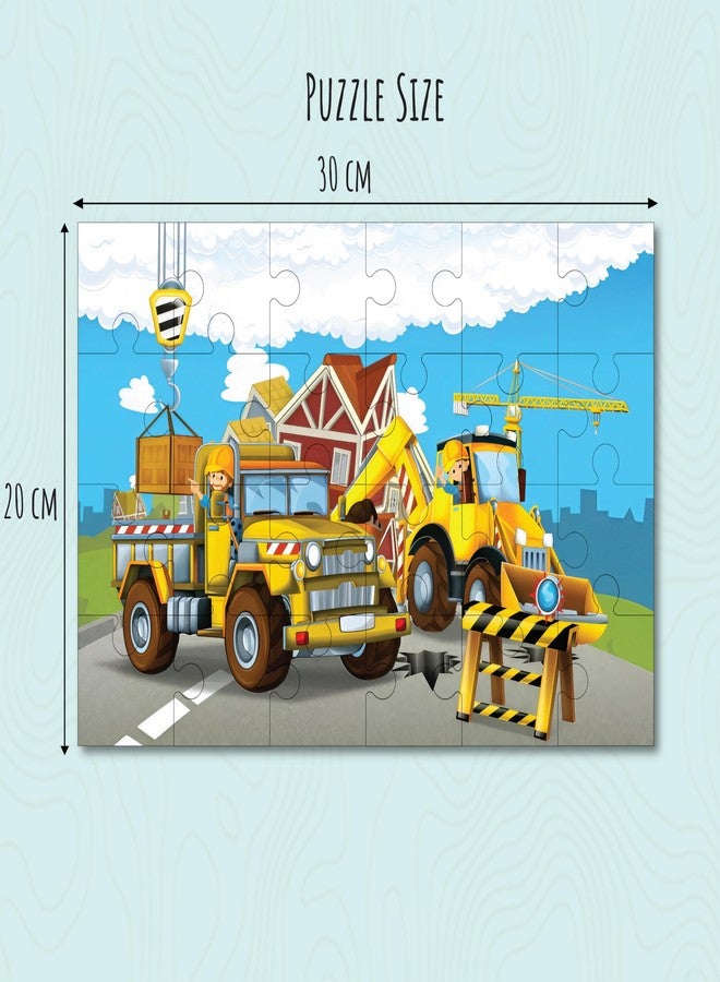 أحجية تركيب الصور لموقع بناء مقاس 8 × 12 بوصة للأطفال من عمر 3 سنوات فما فوق - مركبات بناء ملونة وعمال، لعبة تعليمية للأطفال الصغار، الأولاد والبنات في مرحلة ما قبل المدرسة، أحجية ممتعة (آلات أعمال الطرق) - Image 2