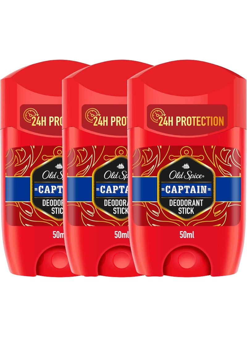 Old Spice Captain Deodorant Stick For Men, 3 x 50 ml