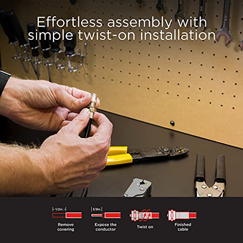 UltraPro RG6 F-Type Twist-On Coaxial Connector, 4 Pack, Replace Connectors or Assemble Custom Cables, No Tools Required, 52181 - Image 3