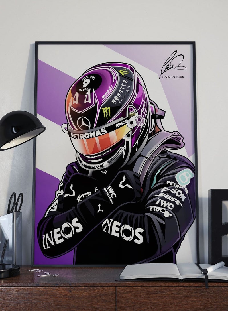 Boomah Accessories Lewis Hamilton Black Panther Tribute Mclaren Mercedes Amg F1 W11 World Champion 2020 F1 Poster with Frame 30x40cm 
