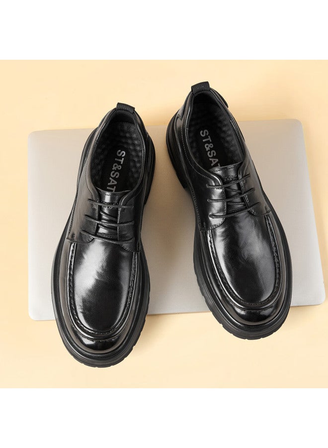 St&Sat Saay Men's Shoes Top Layer Cowhide Spring British Style Business Formal Leather Shoes Men's Casual Shoes Wedding Shoes Black 43 - Image 1