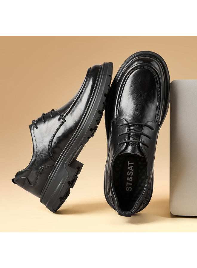 St&Sat Saay Men's Shoes Top Layer Cowhide Spring British Style Business Formal Leather Shoes Men's Casual Shoes Wedding Shoes Black 43 - Image 3