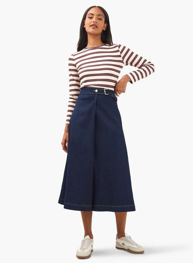 Lee Cooper Lee Cooper Midi Cotton A-line Skirt with Buckle Closure
