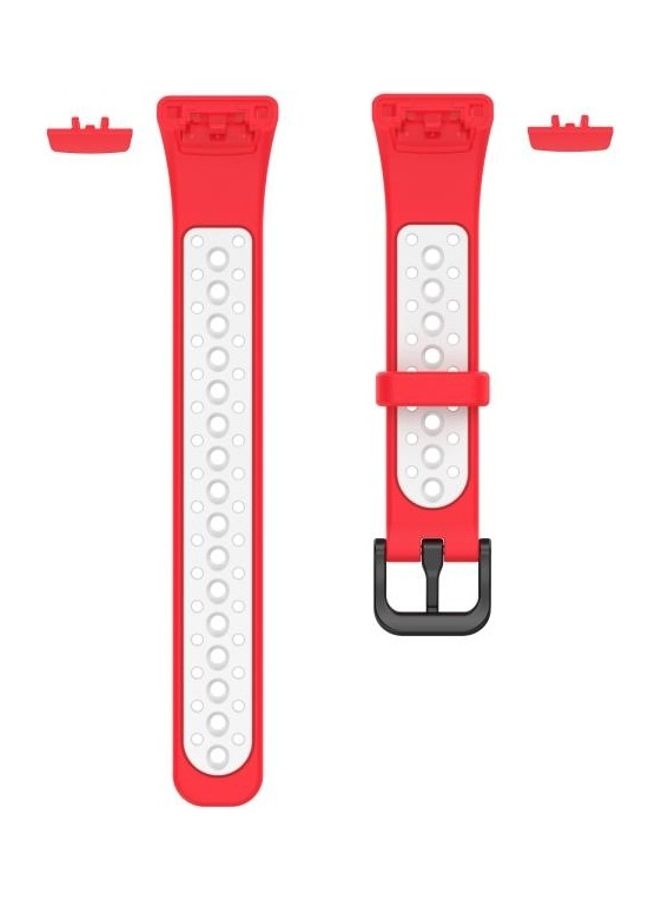 NIBEMINENT Breathable Silicone Replacement Strap Watchband For Huawei Band 6 / Honor Red/White - Image 2