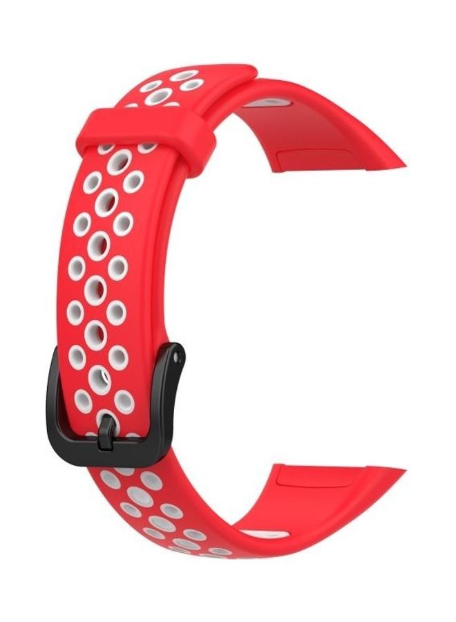 NIBEMINENT Breathable Silicone Replacement Strap Watchband For Huawei Band 6 / Honor Red/White - Image 3