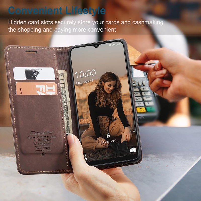 Cracedily for Samsung Galaxy A22 5G Case, Flip Wallet Leather Case with Card Holder Magnetic Closure Shockproof Kickstand Protective Phone Cases Cover for Samsung A22 5G,Coffee - Image 4