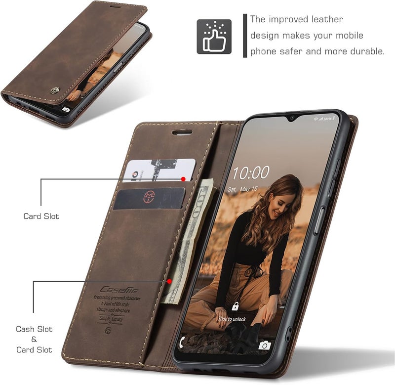Cracedily for Samsung Galaxy A22 5G Case, Flip Wallet Leather Case with Card Holder Magnetic Closure Shockproof Kickstand Protective Phone Cases Cover for Samsung A22 5G,Coffee - Image 2