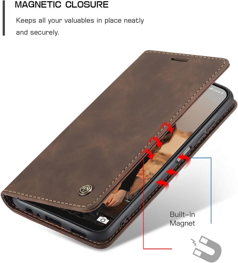 Cracedily for Samsung Galaxy A22 5G Case, Flip Wallet Leather Case with Card Holder Magnetic Closure Shockproof Kickstand Protective Phone Cases Cover for Samsung A22 5G,Coffee - Image 3