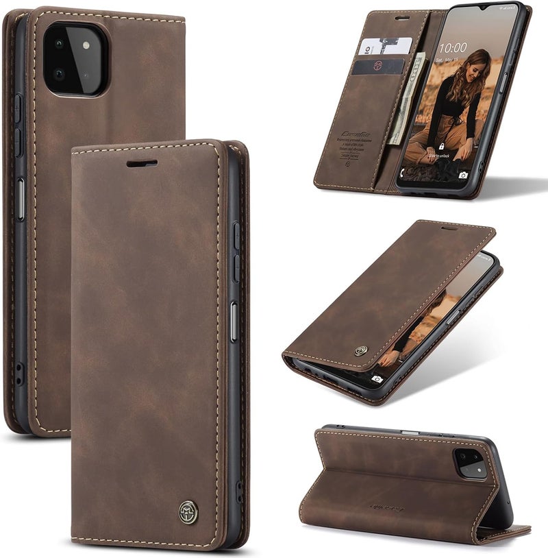 Cracedily for Samsung Galaxy A22 5G Case, Flip Wallet Leather Case with Card Holder Magnetic Closure Shockproof Kickstand Protective Phone Cases Cover for Samsung A22 5G,Coffee - Image 1