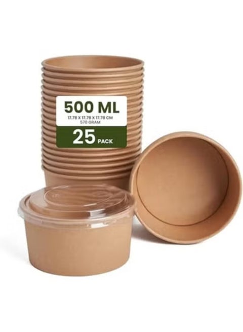ecoway Compostable Heavy Duty Made Of Paper - [17 Ounce - 500 Ml, Pack Of 25] Disposable Bowls Eco-Friendly Biodegradable Perfect For Salad, Soup, Dessert, Hot or Cold Use, Brown