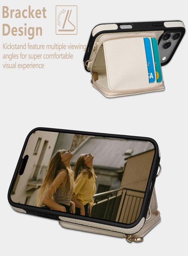 Keallce Case for Phone 6.9'' Case Wallet, Crossbody Zipper Purse with RFID Blocking Card Slots Kickstand, Lanyard & Handstrap Flip Folio Leather Phone Cover for, Beige - Image 3