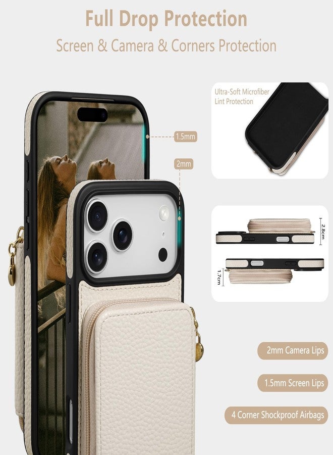 Keallce Case for Phone 6.9'' Case Wallet, Crossbody Zipper Purse with RFID Blocking Card Slots Kickstand, Lanyard & Handstrap Flip Folio Leather Phone Cover for, Beige - Image 4