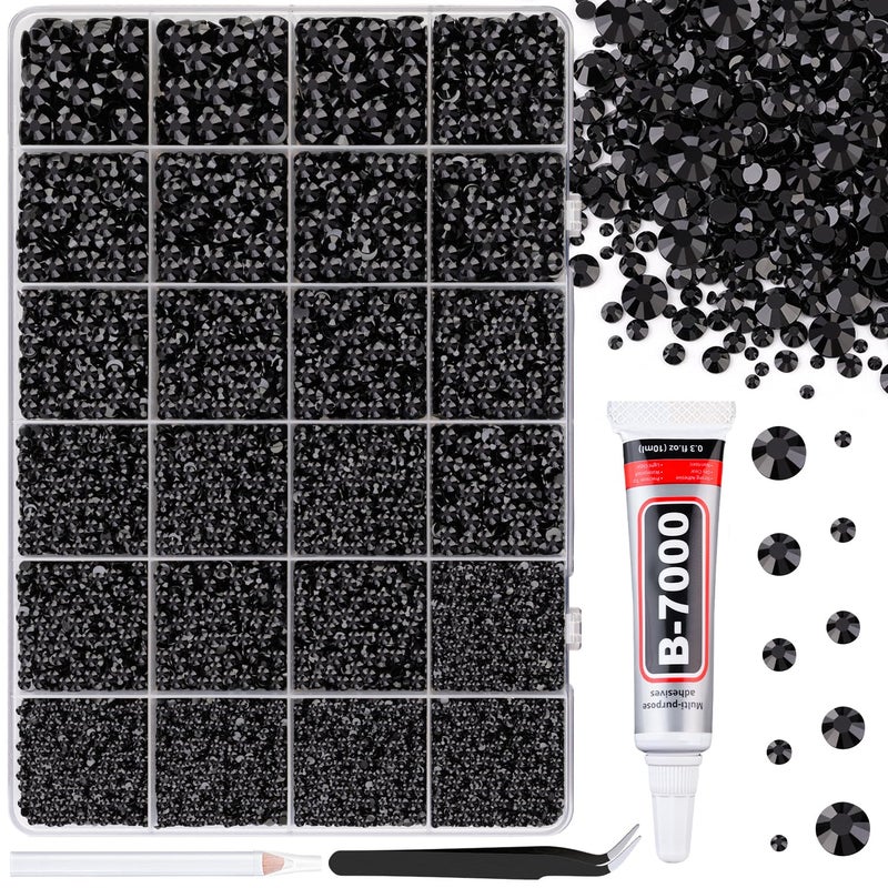 TINKRSTUFF 25000Pcs Resin Rhinestones for Crafting, Black 2-6mm Mixed Sizes Non Hotfix Flatback Gems with 1Pcs Glue, Bedazzling Crystal for DIY Craft Clothing Mugs Tumblers Shoes Fabric Decor Nail Art - Image 1