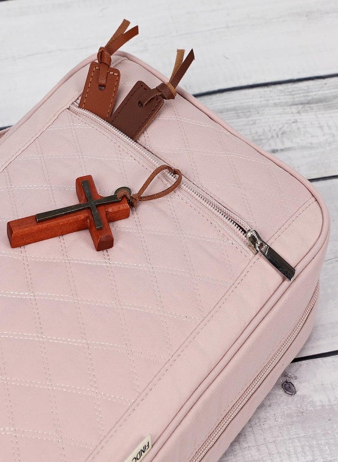 FINDCOZY Bible Cover Case for Women, Large Carrying Church Bag for Biblical Accessories with Shoulder Strap and Handle, Pink - Image 4