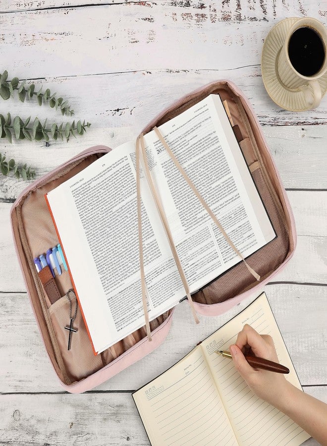 FINDCOZY Bible Cover Case for Women, Large Carrying Church Bag for Biblical Accessories with Shoulder Strap and Handle, Pink - Image 5